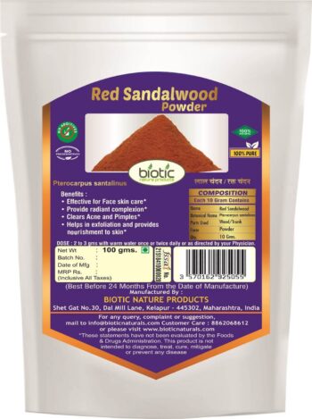 Red Sandalwood Powder - Herbal powder for sun tan and for face pigmentation mask and for clear acne pimples